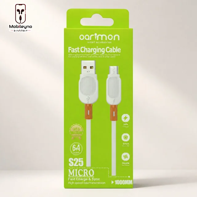 کابل تبدیل USB به میکرو Oarimon مدل S25 یک متری ۶ آمپر